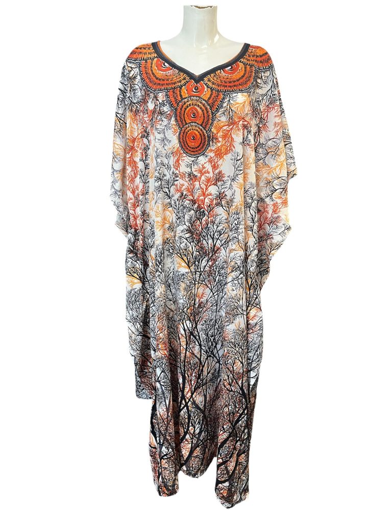 Orange Tree Jewelled Neck Kaftan