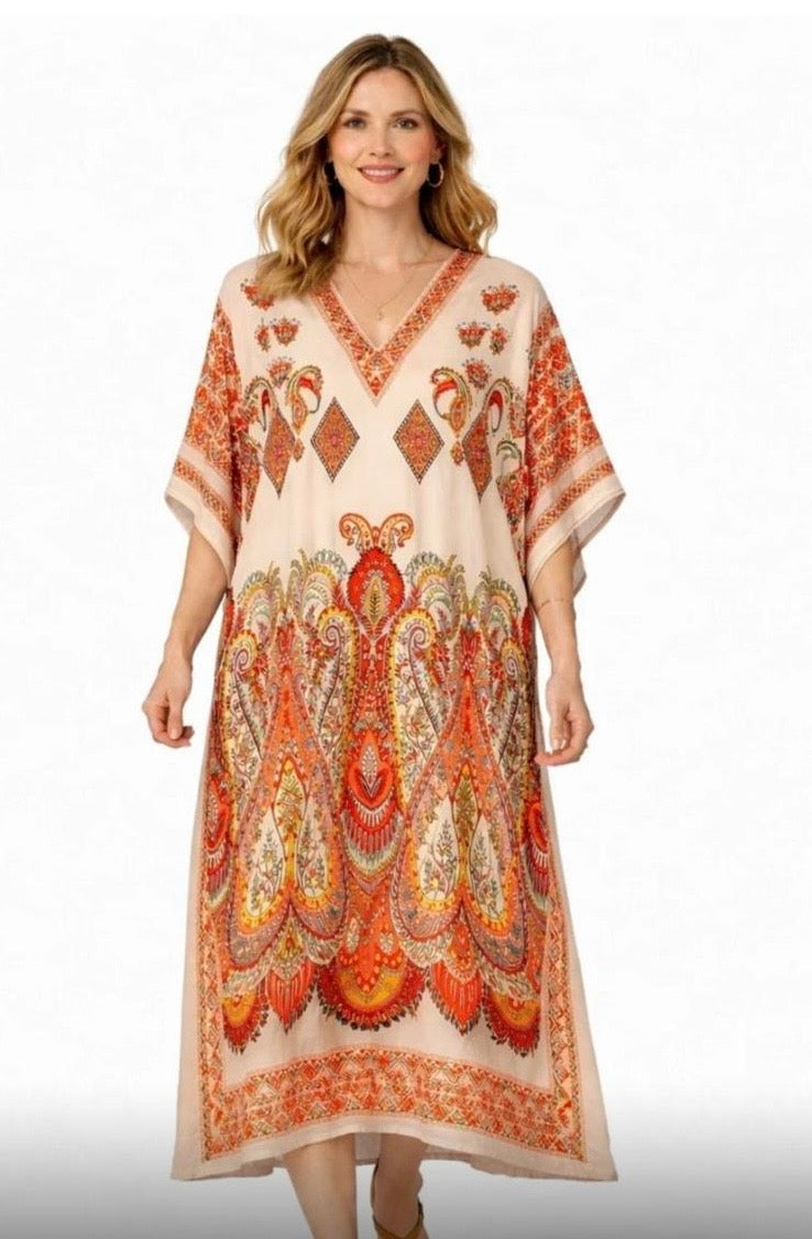 Orange boho Paisley kaftan