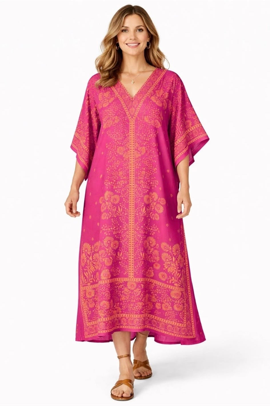 Pink and Gold Floral Boho Kaftan