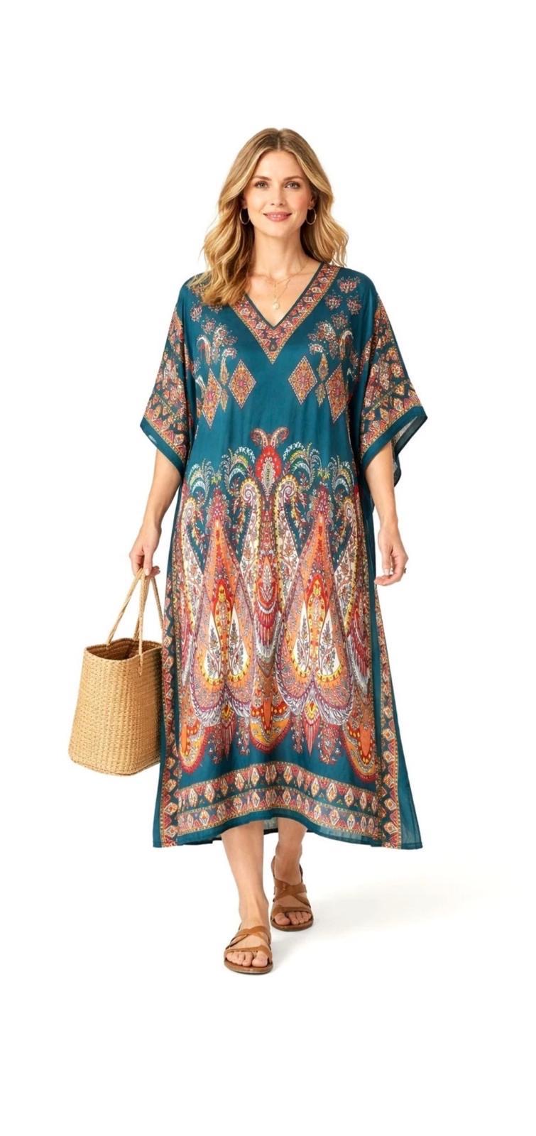 Teal Boho Paisley Kaftan