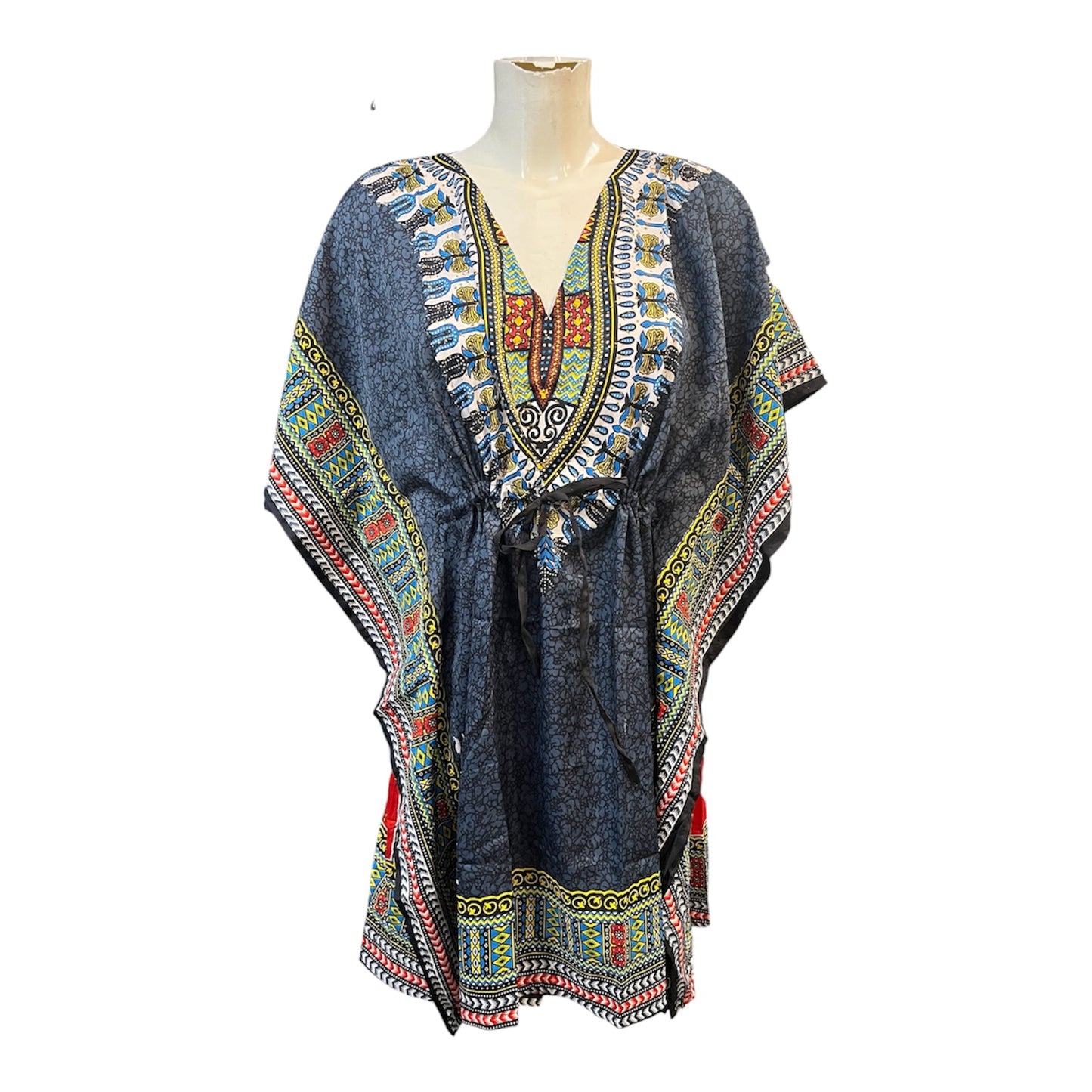 Blue Tribal Drawstring Kaftan