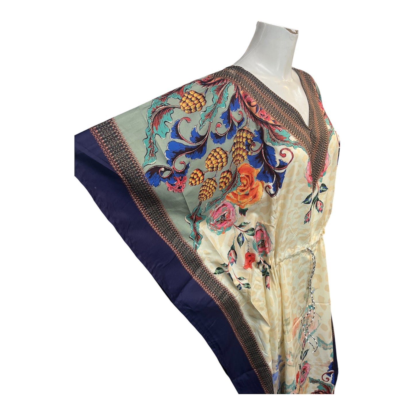 Floral Garden Kaftan Navy Border