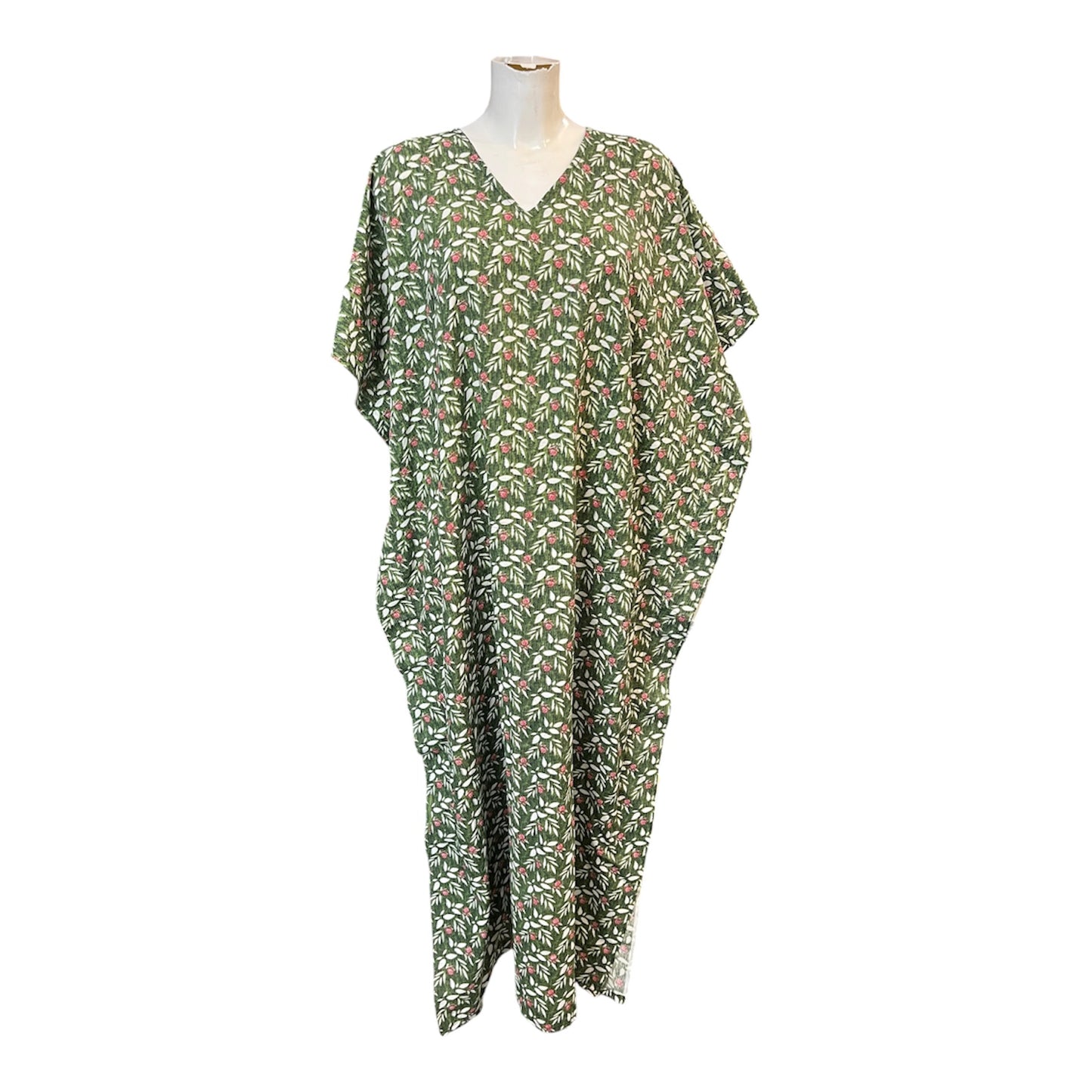 Green Floral V Neck Kaftan