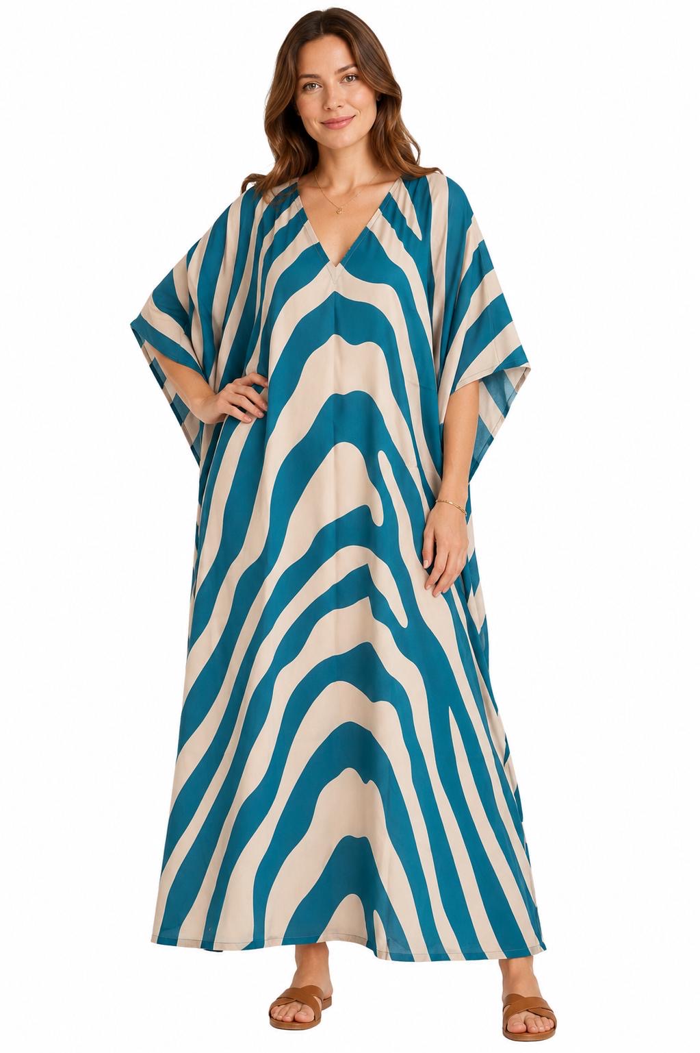 Blue Zebra Print Kaftan