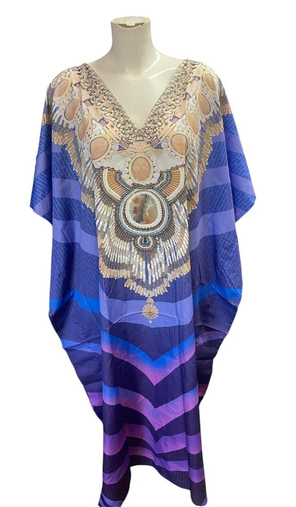 Indigo Stripe Jewel Kaftan