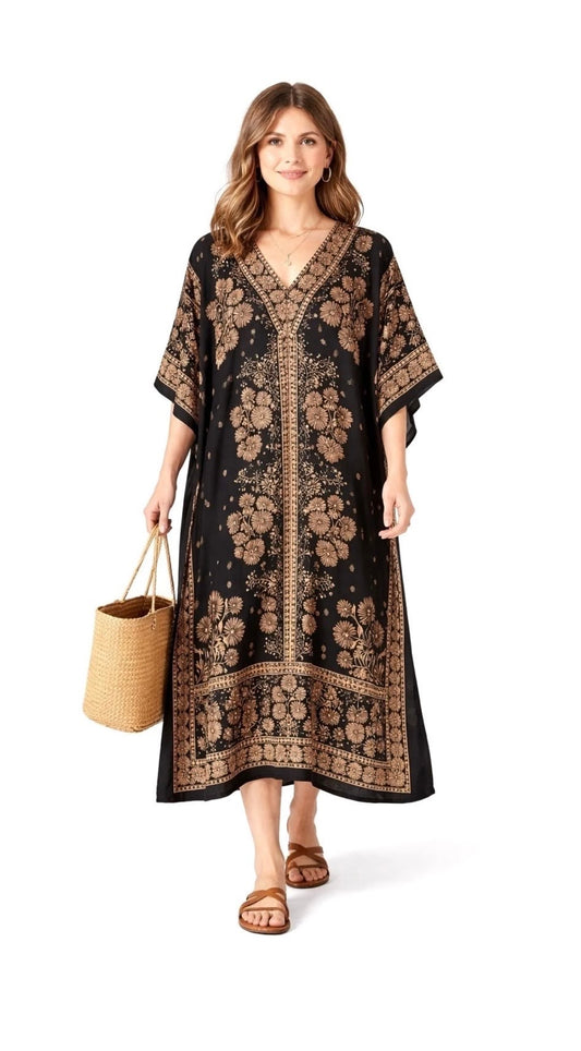 Midnight floral boho kaftan