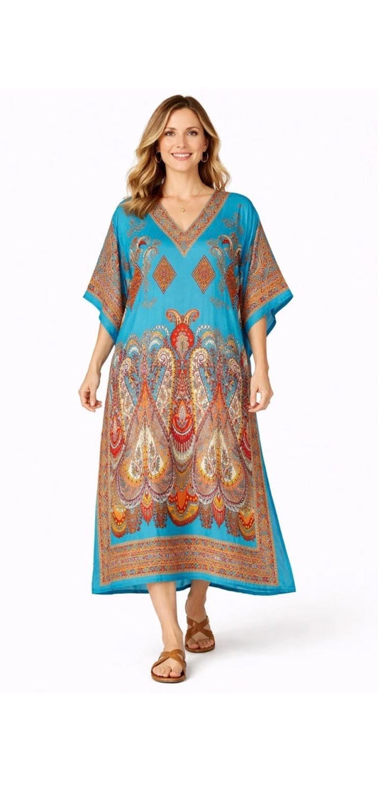 Turquoise Boho Paisley Kaftan