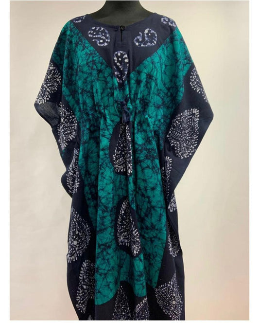 Batik tie dye drawstring kaftan Teal