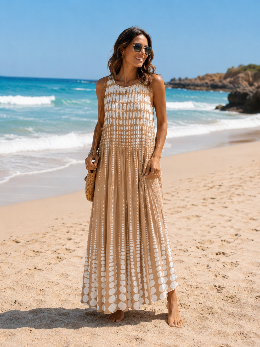 Karetta Tan Dot Dress