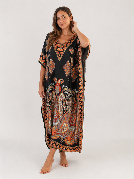 Black Boho Paisley Kaftan