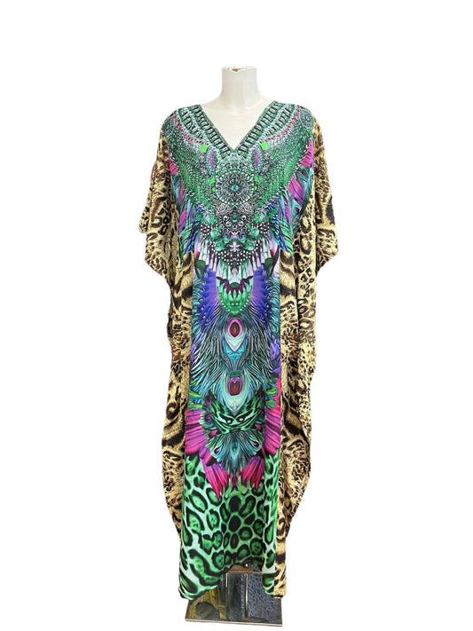 Teal Jewelled Leopard Kaftan