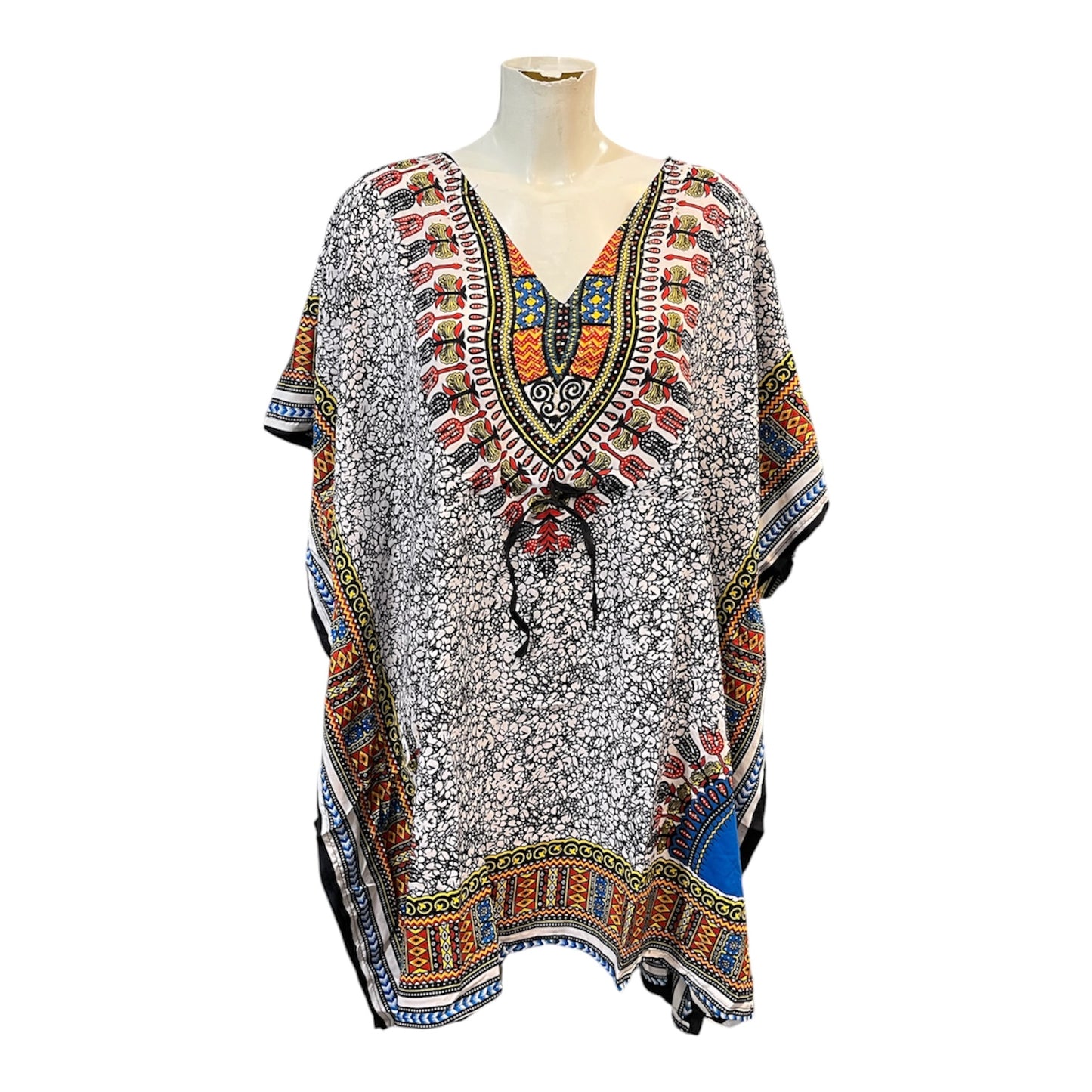 White and blue tribal short kaftan