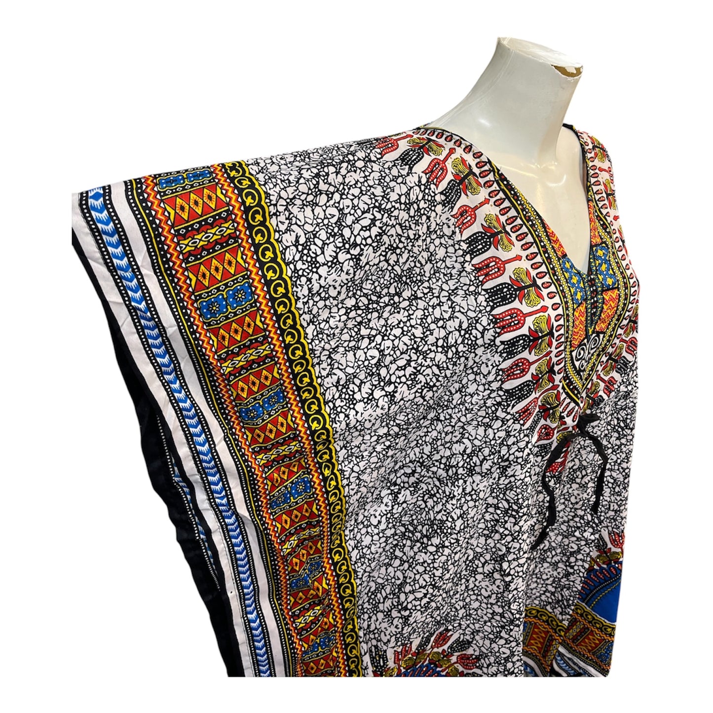 White and blue tribal short kaftan