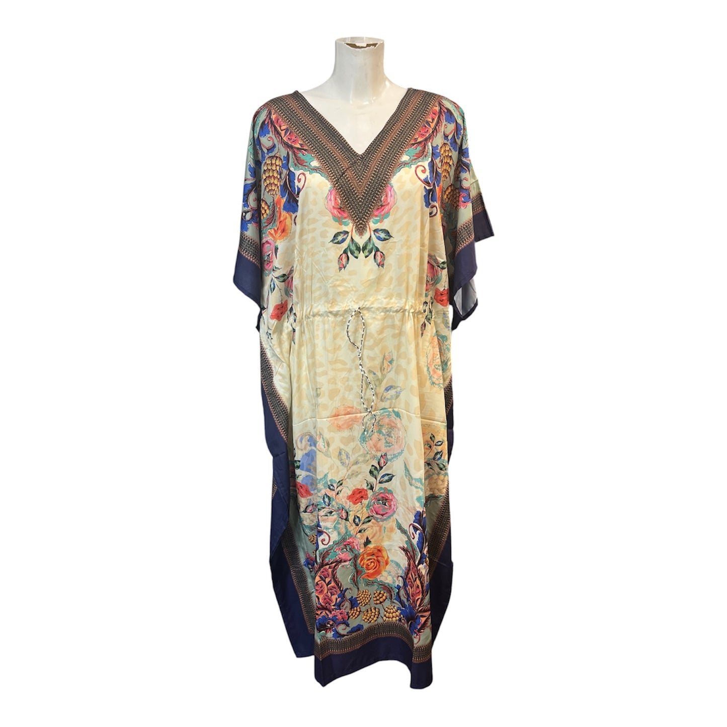 Floral Garden Kaftan Navy Border