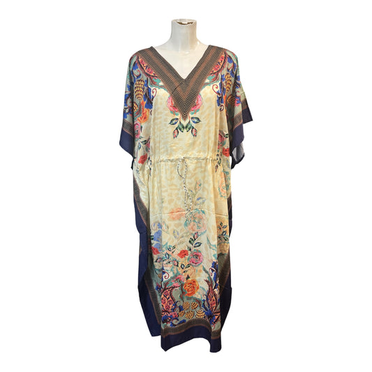 Floral Garden Kaftan Navy Border
