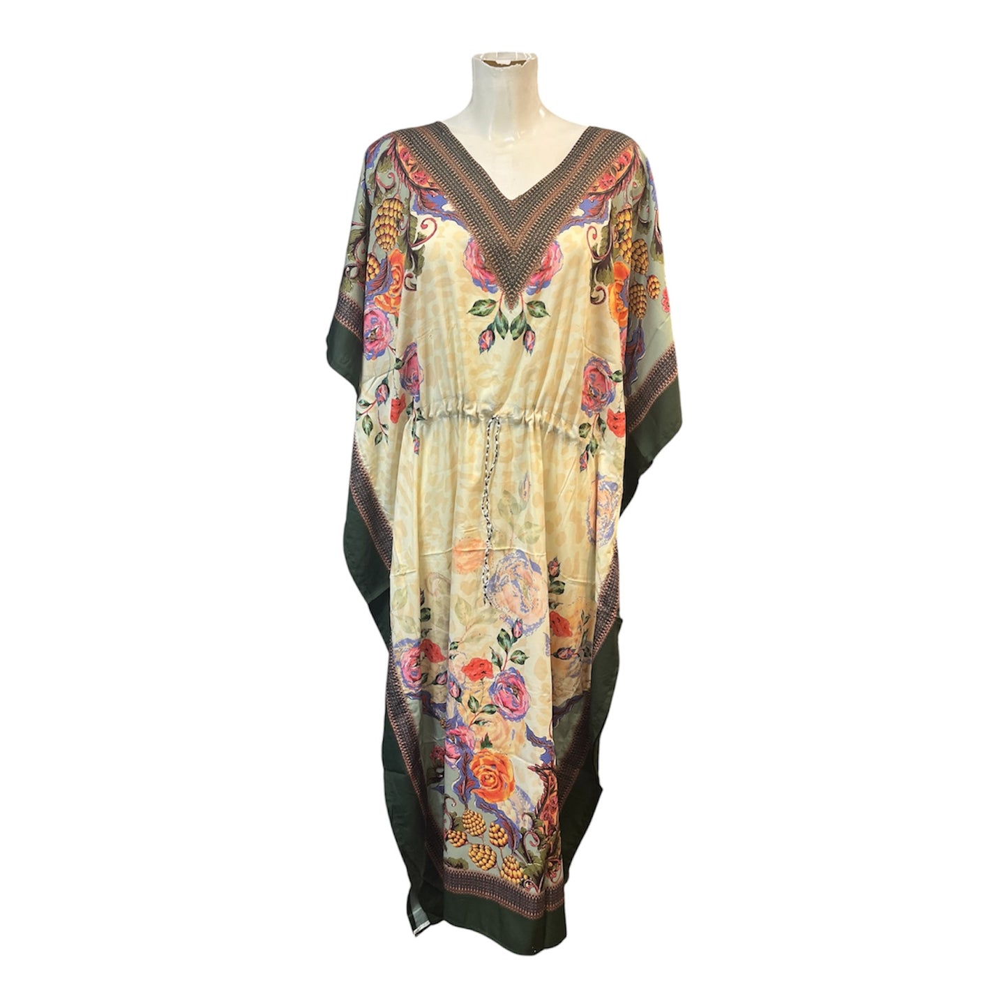 Floral Garden Drawstring Kaftan Green Border