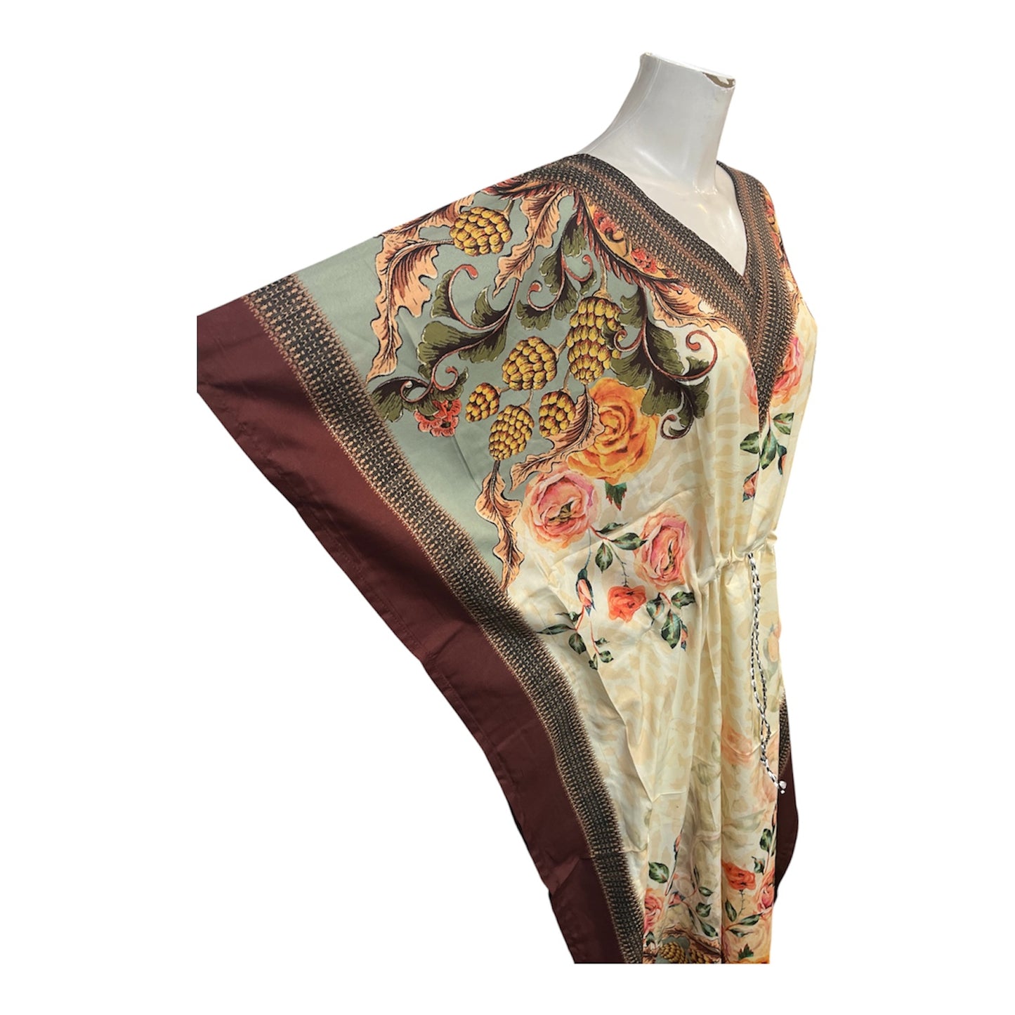 Floral Garden Drawstring Kaftan Brown Border