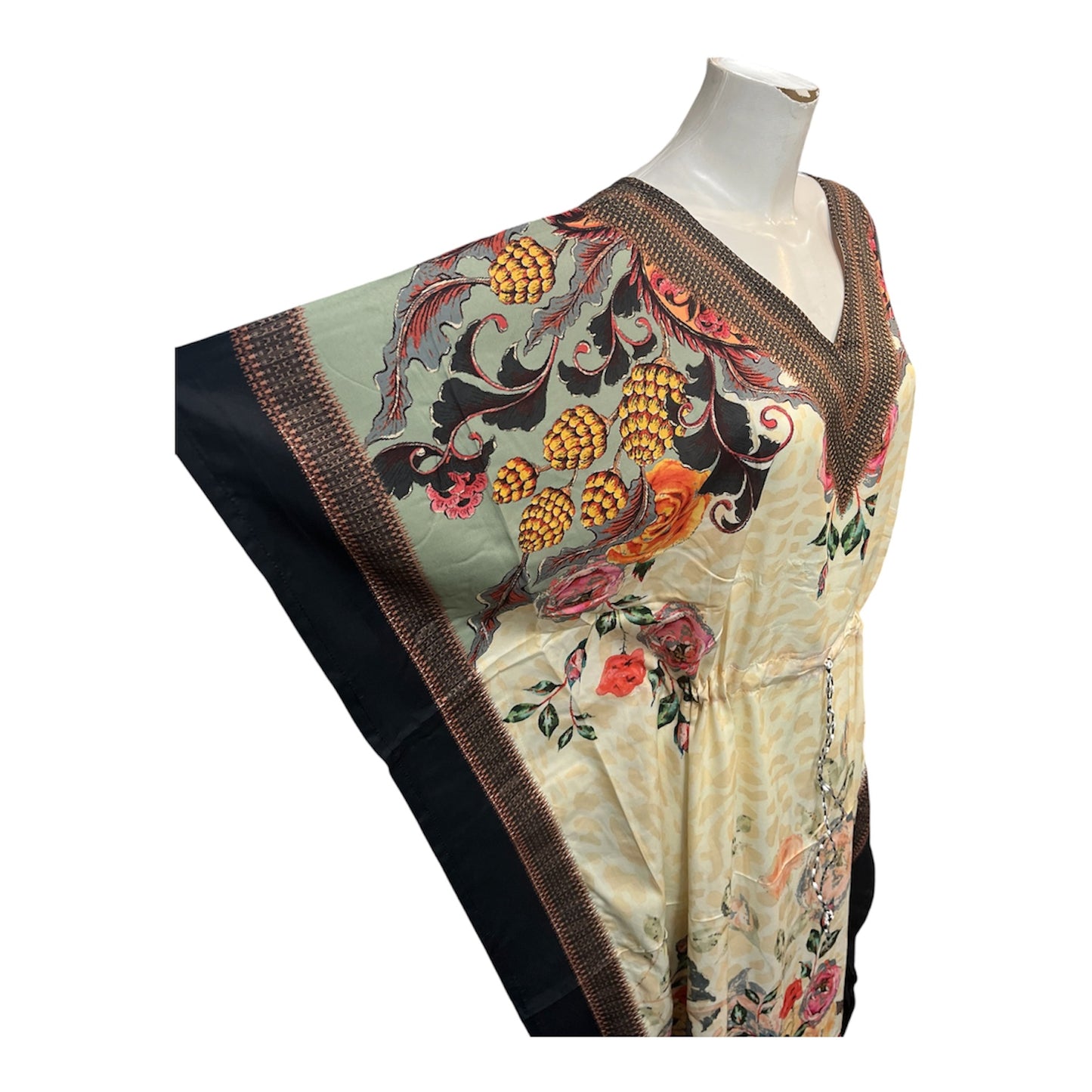 Floral Garden Drawstring Kaftan Black Border