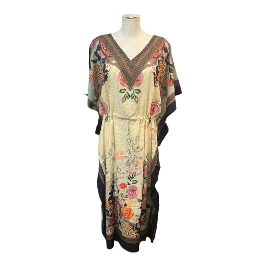 Floral Garden Drawstring Kaftan Black Border