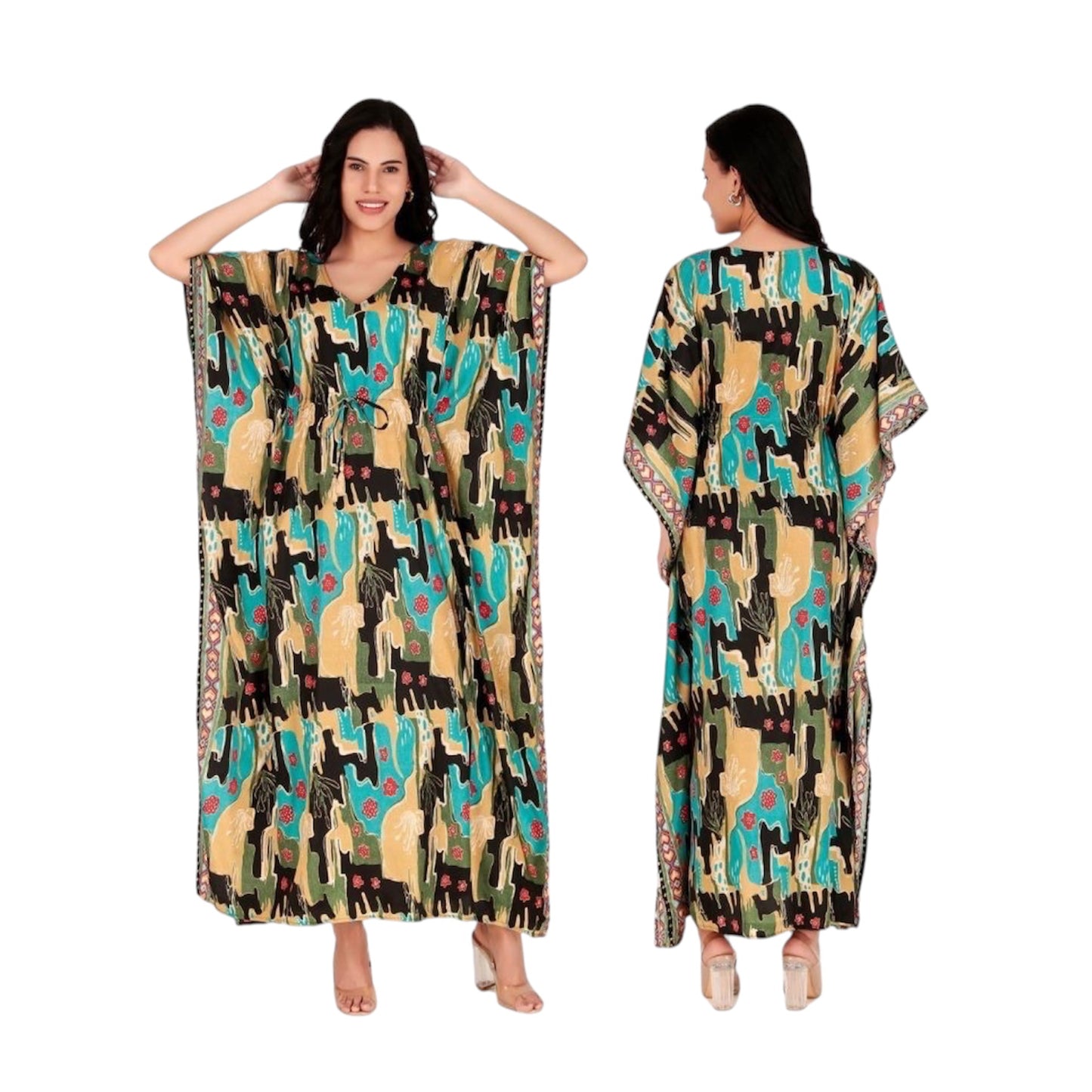 Boho Abstract Silk Kaftan