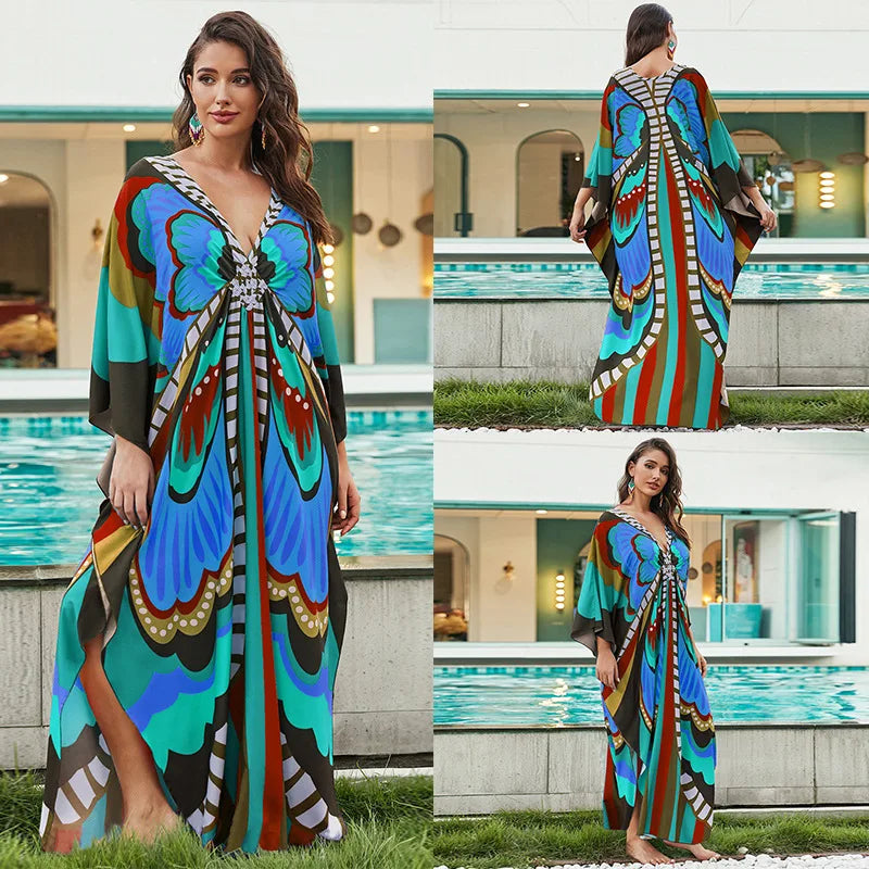Tropical beach kaftan cover-up