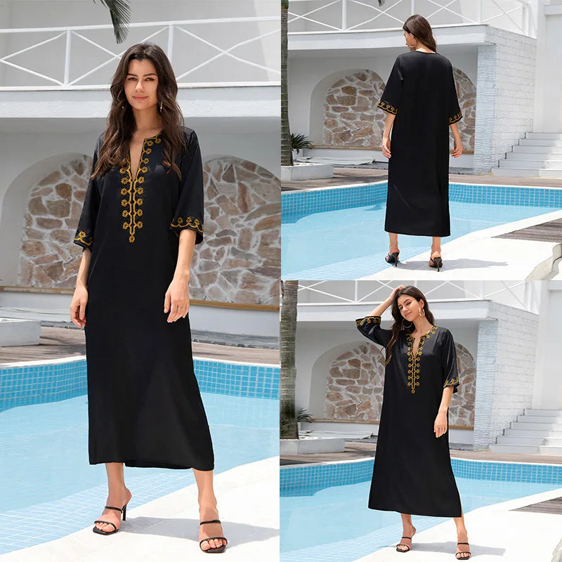 Cotton embroidered kaftan