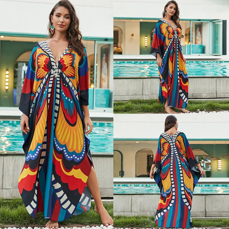 Tropical beach kaftan cover-up