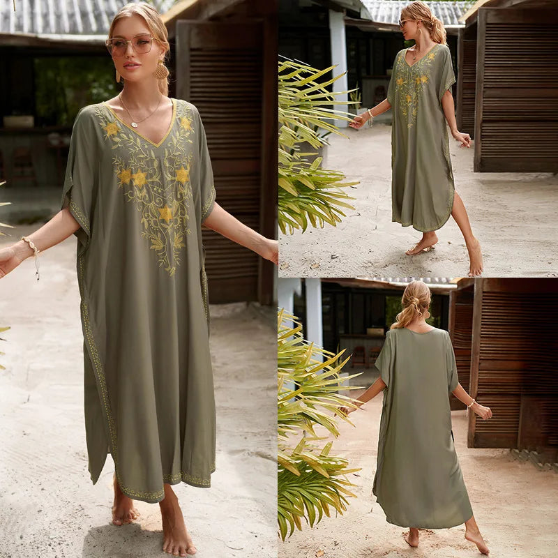 Cotton embroidered kaftan