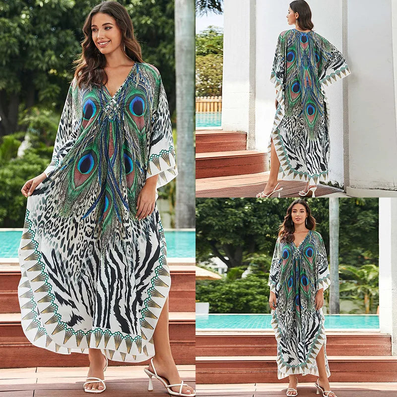 Tropical beach kaftan cover-up