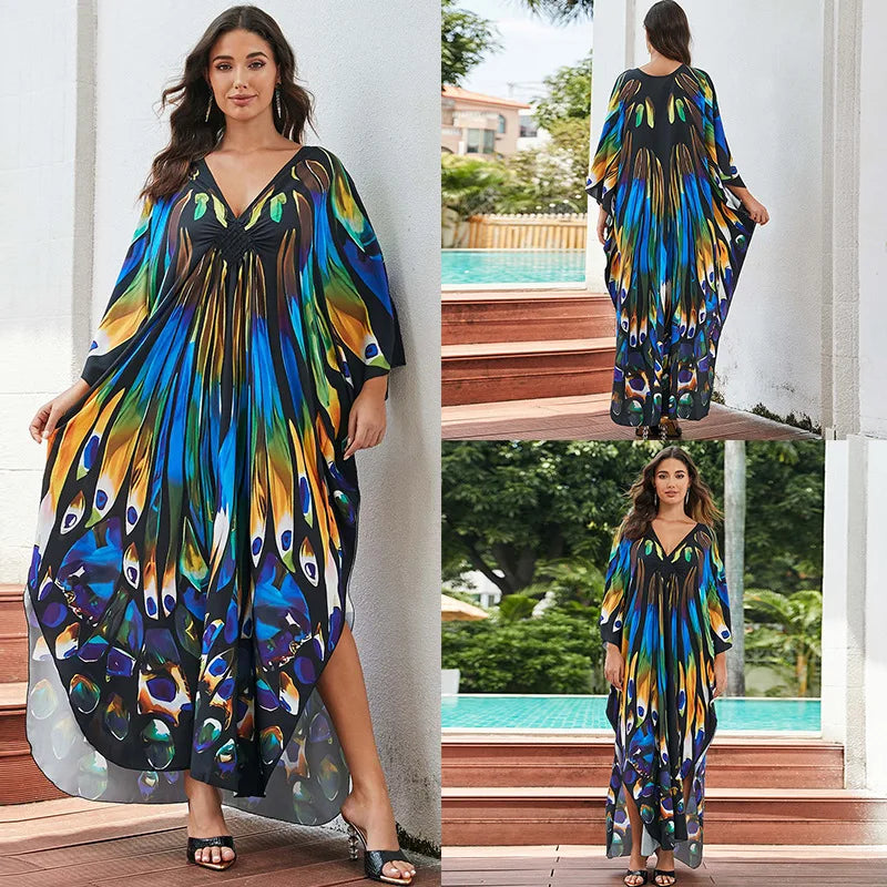 Tropical beach kaftan cover-up
