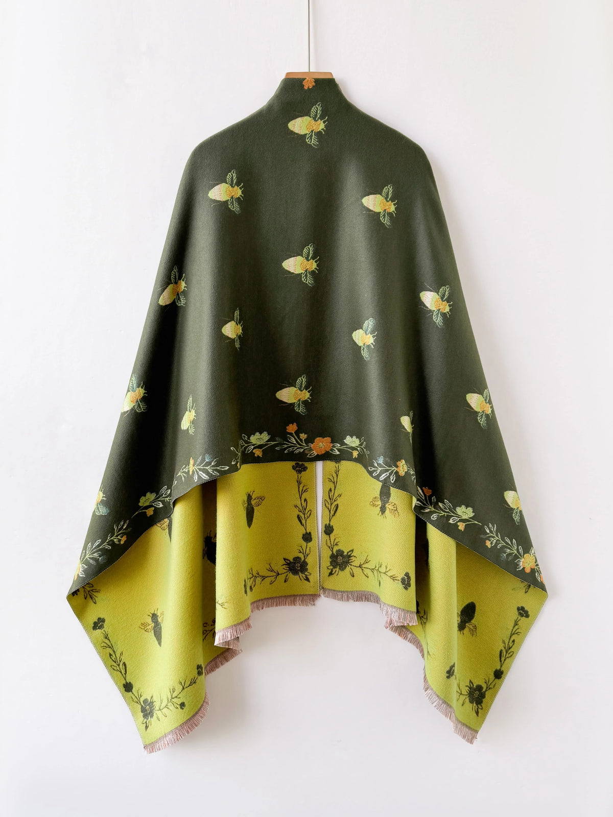 Bee Floral Print Open Front Shawl Wrap,
