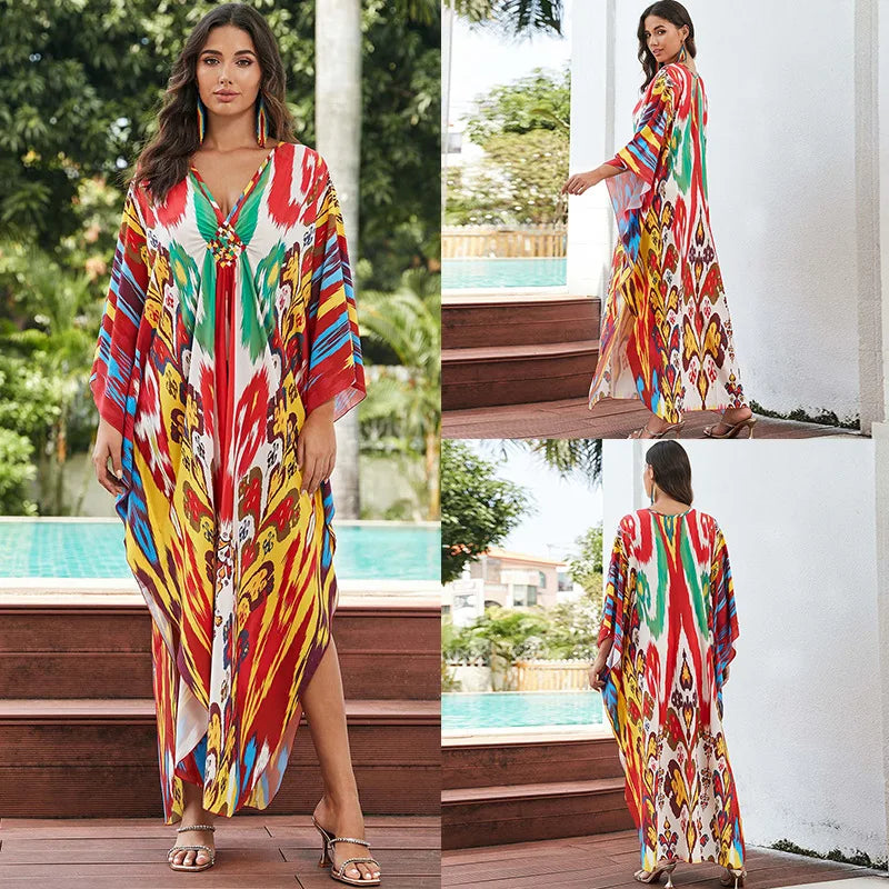 Tropical beach kaftan cover-up