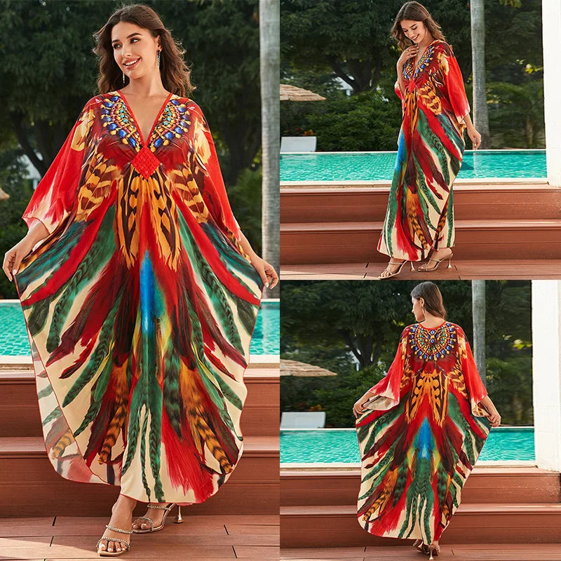 Tropical beach kaftan cover-up