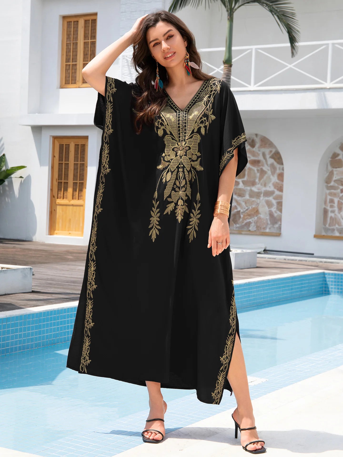 Cotton embroidered kaftan