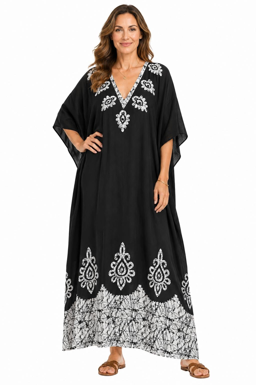 Black and White Ornate Print Kaftan
