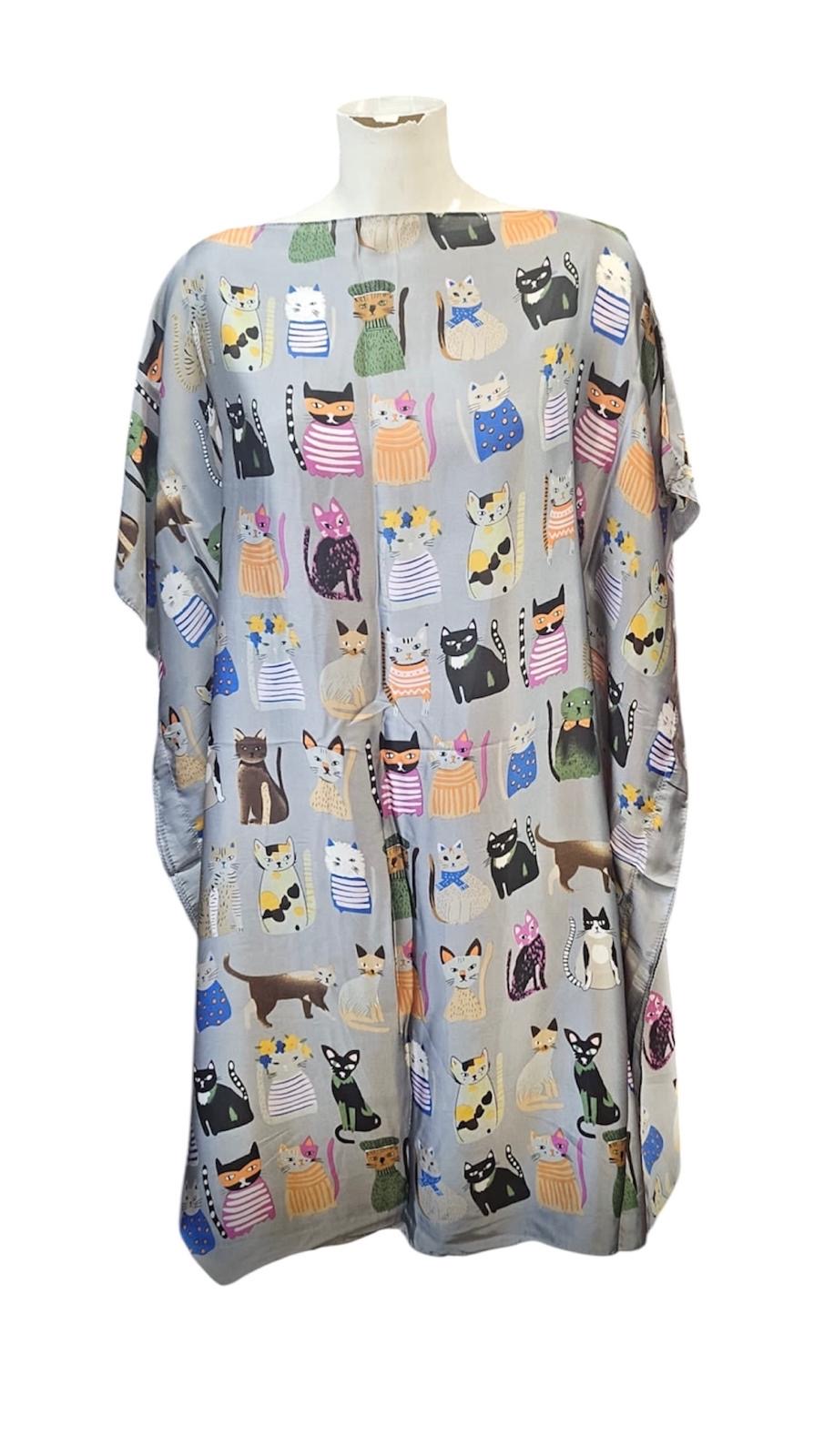 Funky cats silky kaftan (grey)