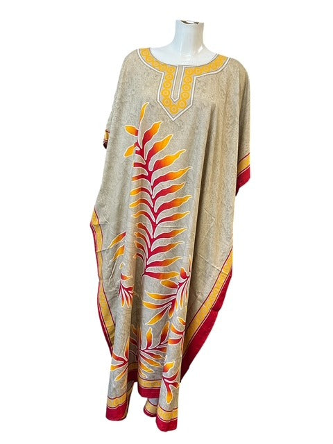 Orange/red leaf print kaftan