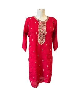 Red Embroidered Long Sleeve Kaftan