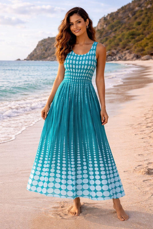 Karetta Teal Dot Dress