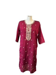 Wine Embroidered Long Sleeve Kaftan